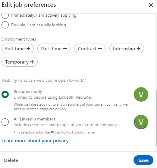 edit job preferences linkedin