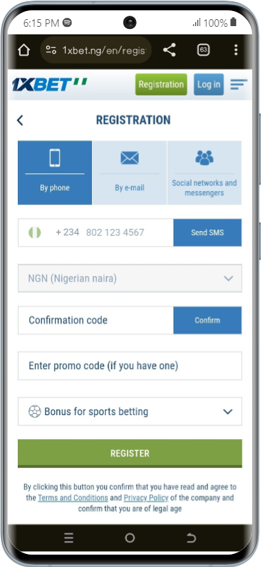 1xBet registration