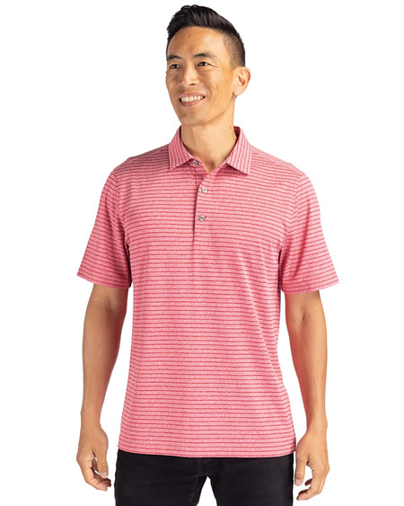 Cardinal Red Heather Cutter & Buck Forge Eco Heather Stripe Stretch Recycled Mens Polo