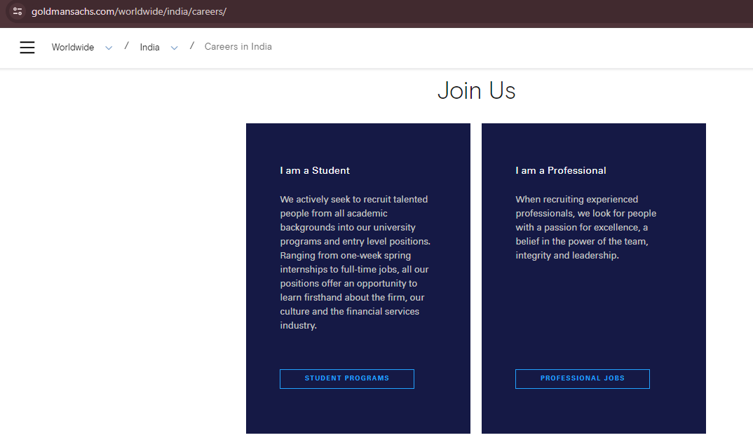 goldman sachs career page