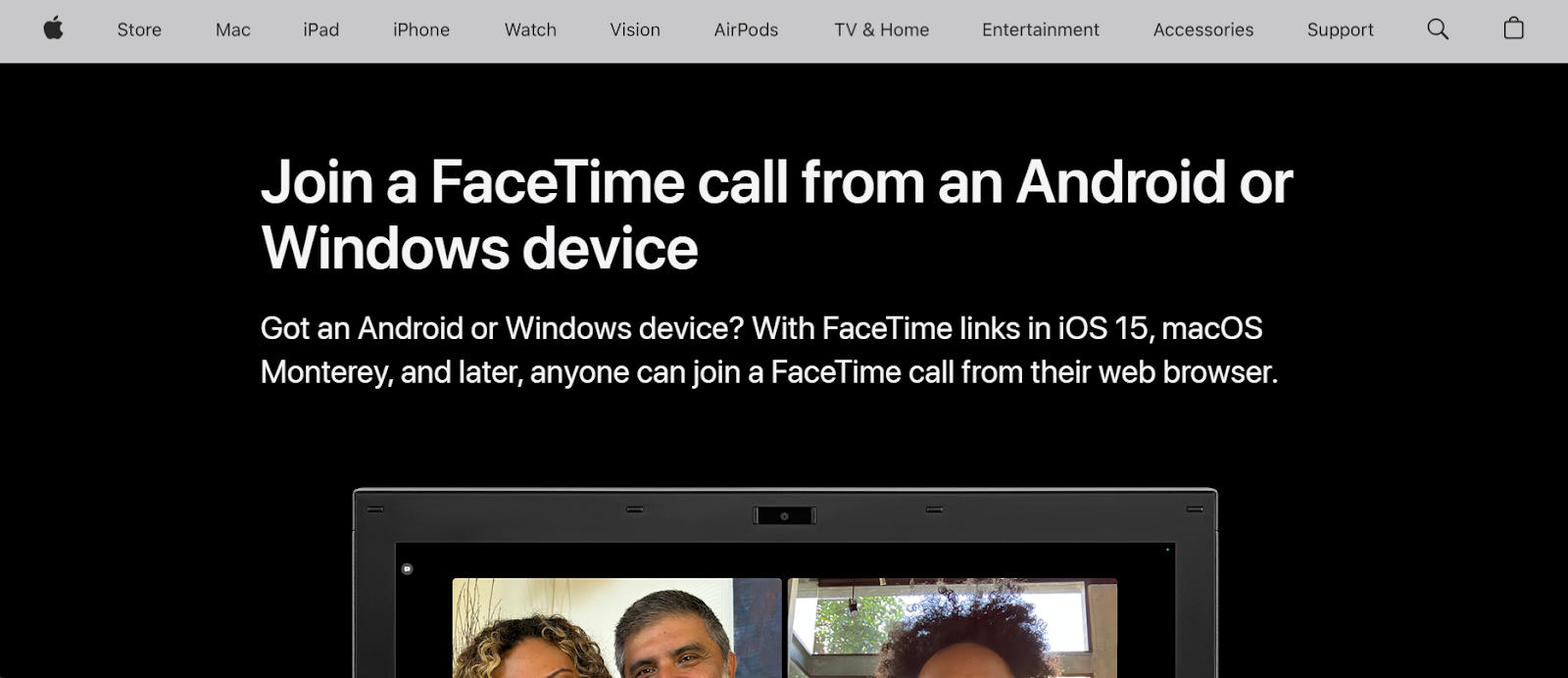 FaceTime website snapshot highlighting the services it offers.