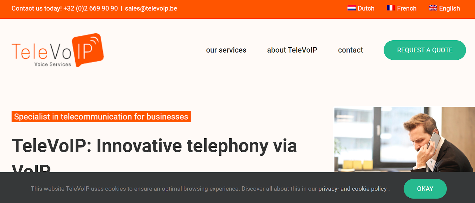 TeleVoIP website snapshot highlighting the services it offers.
