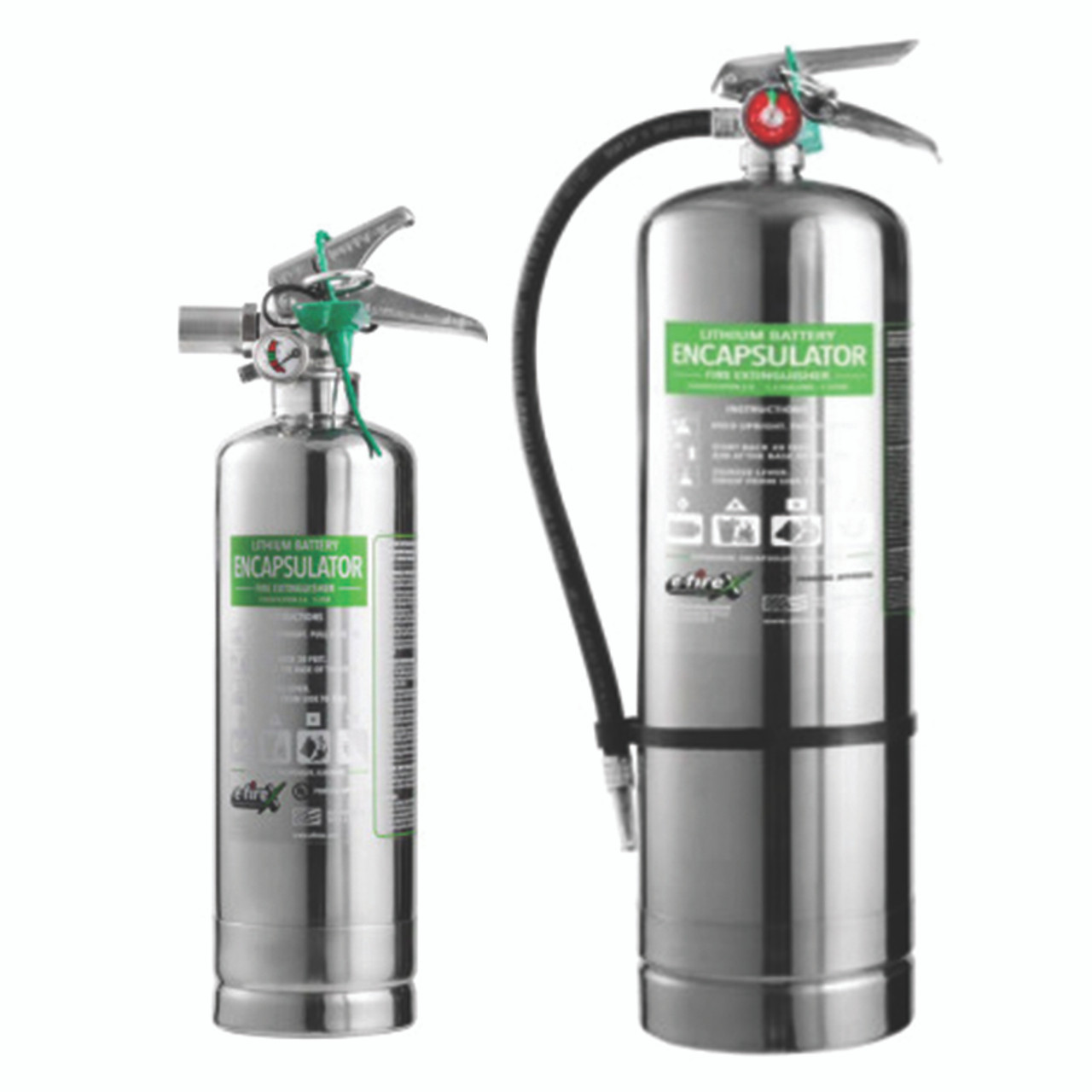 E-Firex Encapsulator Agent Inside Two Fire Extinguisher Sizes