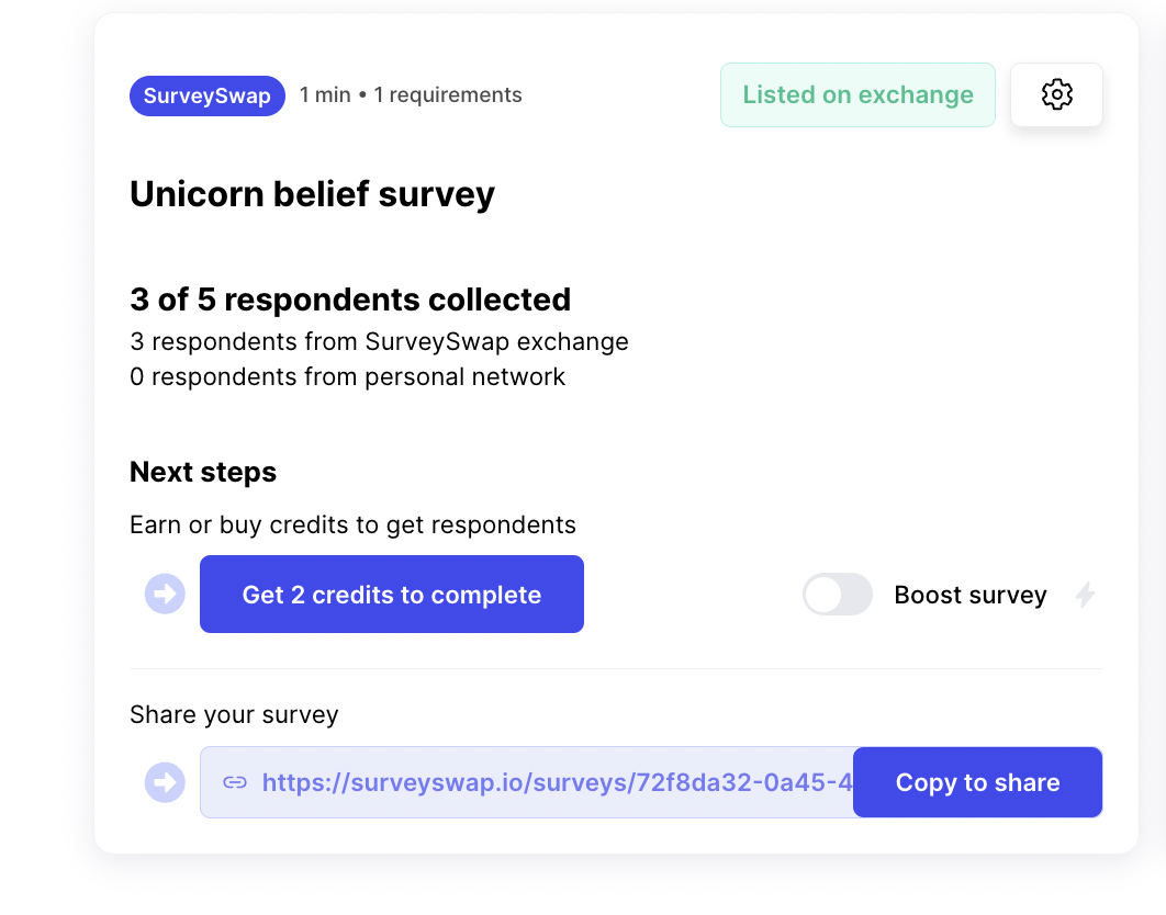 Screenshot of surveyswap of collecting of respondent information