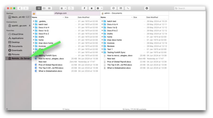 synchronize macos to ftp sftp to go