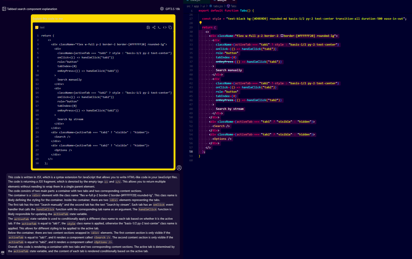 Explanation of code using VS Code plugin