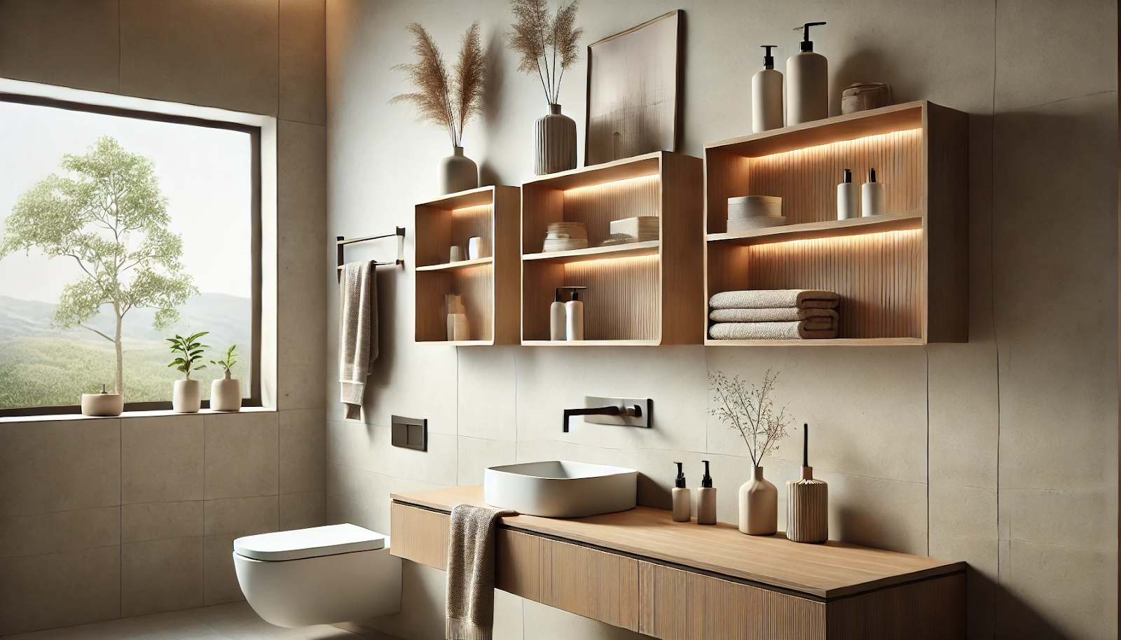 image showcasing bathroom shelving ideas with floating shelves