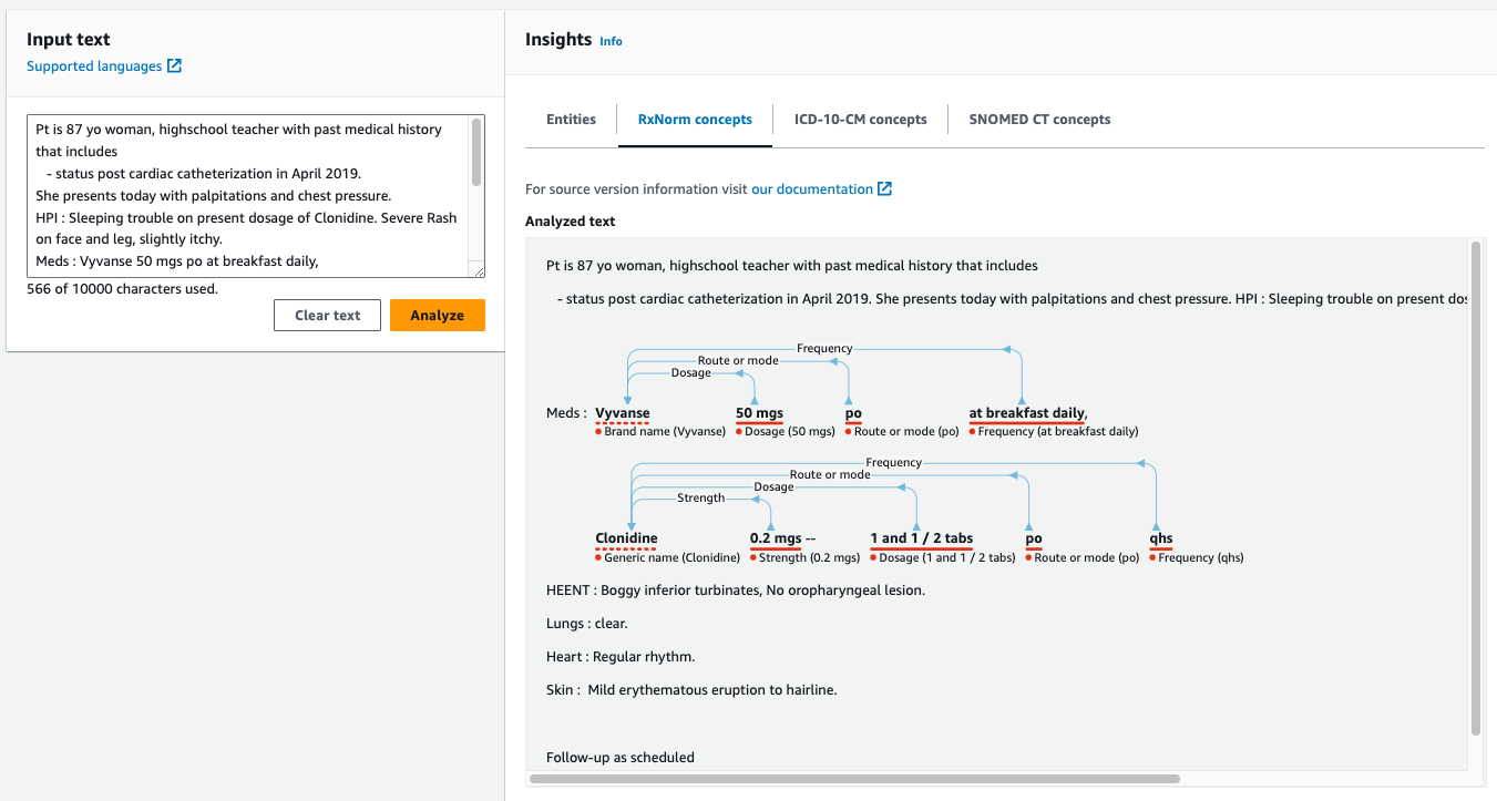 Amazon Comprehend Medical Input/Output