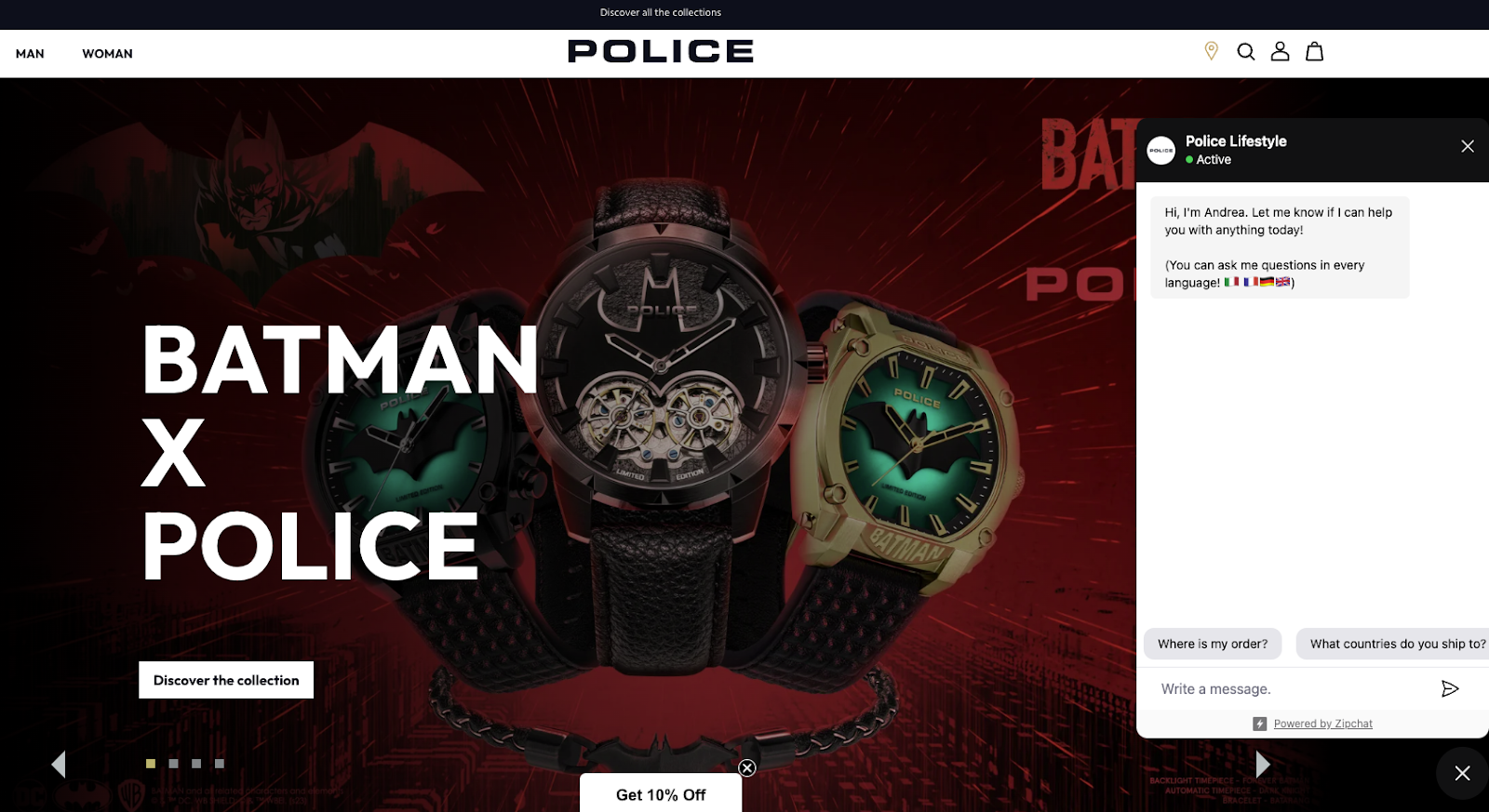 police ecommerce website using zipchat ai 