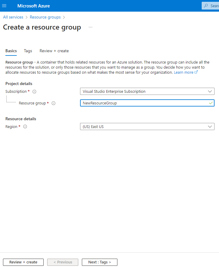 create azure resource group