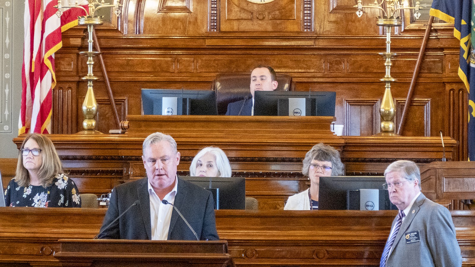 Rep. Sean Tarwater speaks on the floor of the Kansas House of Representatives in favor of expanding economic incentives in an attempt to bring the Kansas City Chiefs or Royals to Kansas