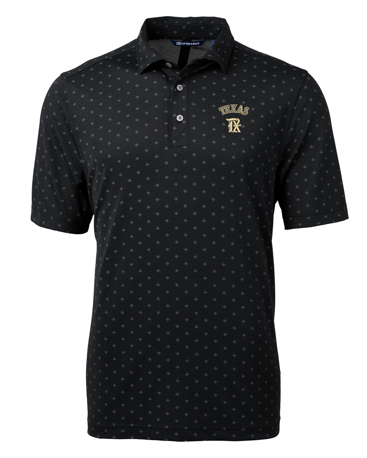 Texas Rangers City Connect Cutter & Buck Virtue Eco Pique Tile Print Recycled Mens Polo in Black