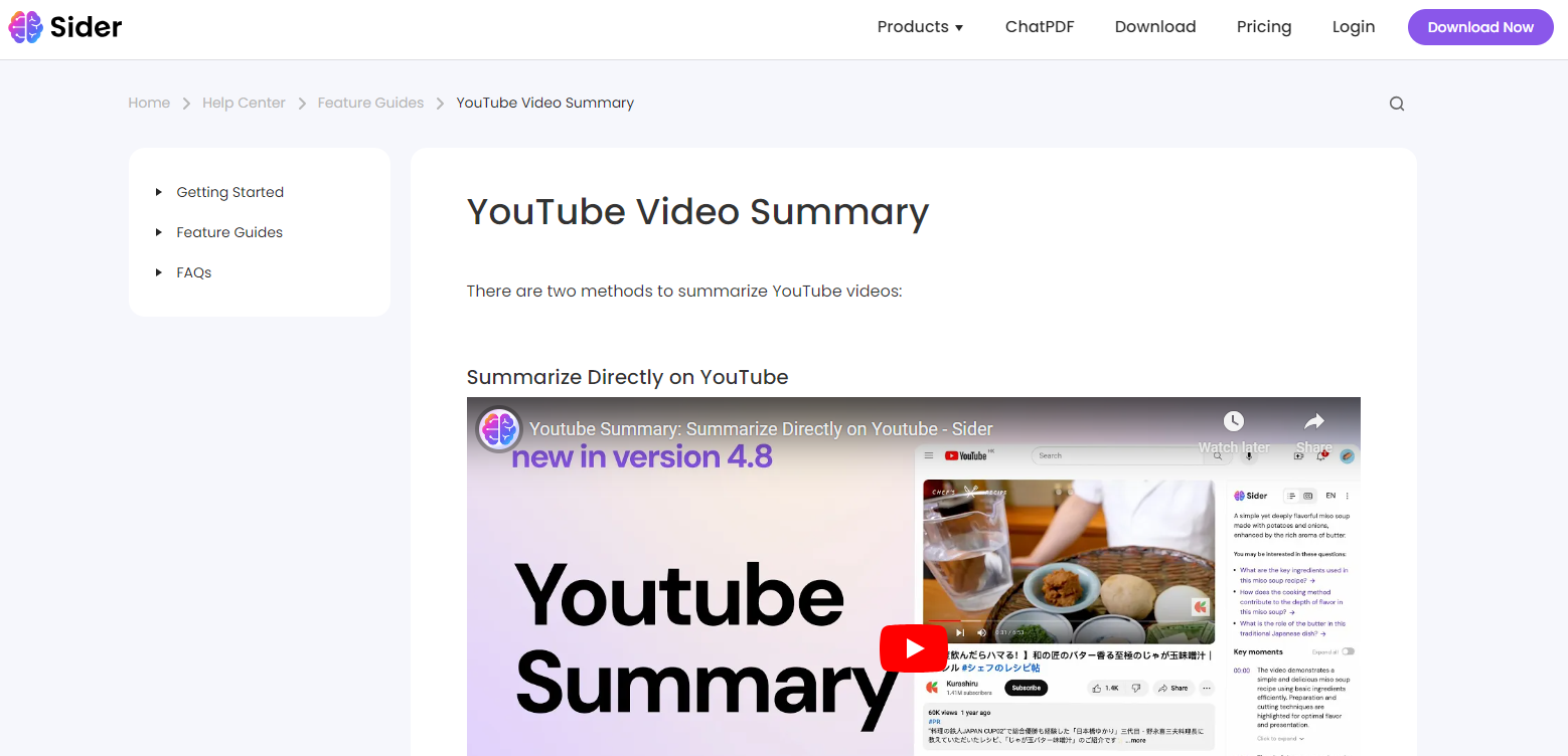 Sider YouTube Summarizer