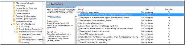 RDP settings in Group Policy