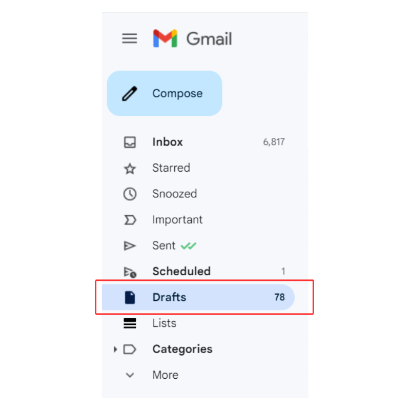 Draft on the Gmail's navigation bar