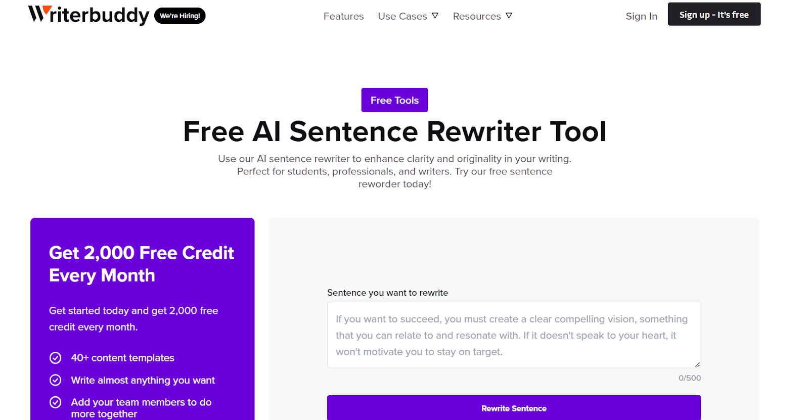 WriterBuddy Sentence Rewriter Tool