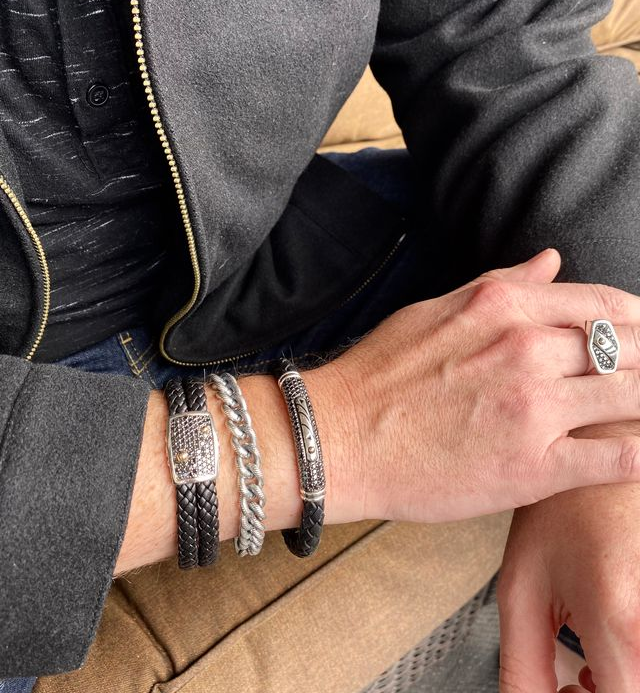 man wearing a mens luxury bracelets from John Atencio