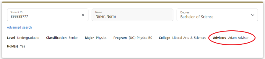 Image of DegreeWorks header with Advisor circled