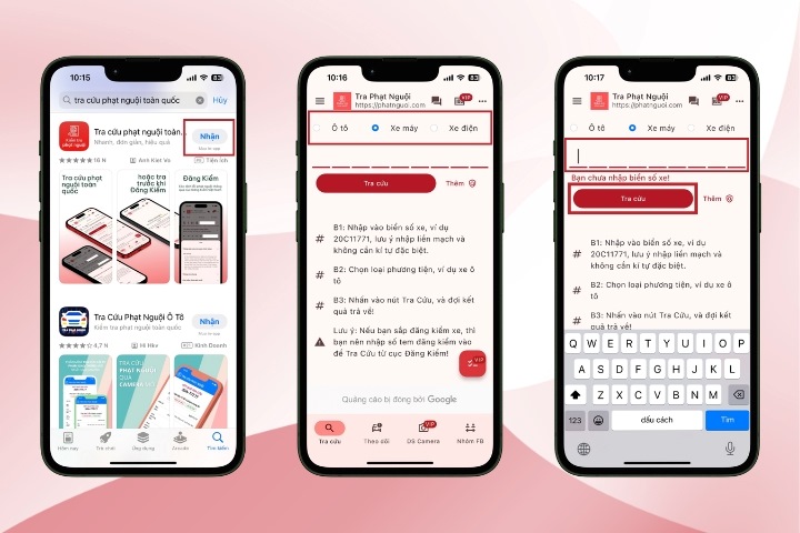 Tải app Tra cứu phạt nguội toàn quốc, điền đầy đủ thông tin và nhấn Tra cứu