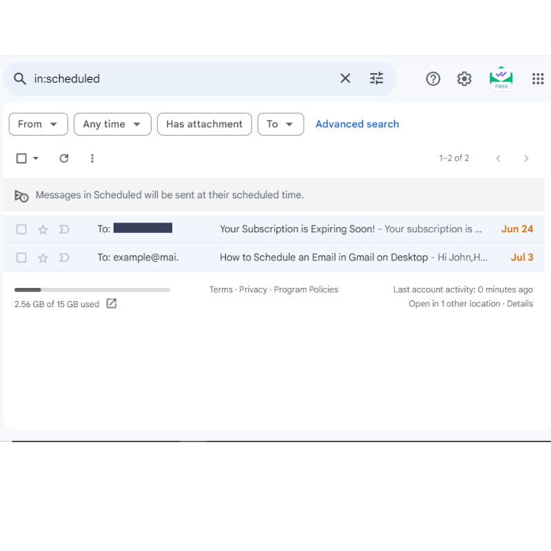 Overview of scheduled emails