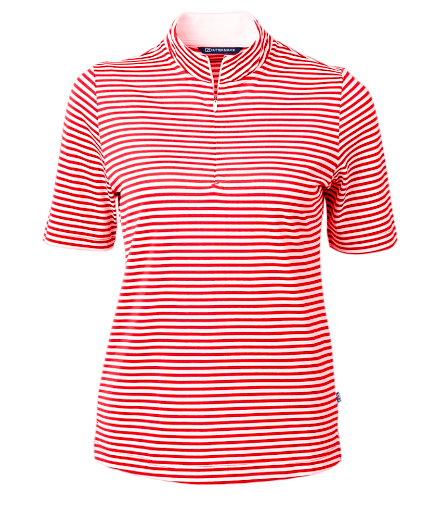 Cutter & Buck Virtue Eco Pique Stripe Recycled Womens Top in Red