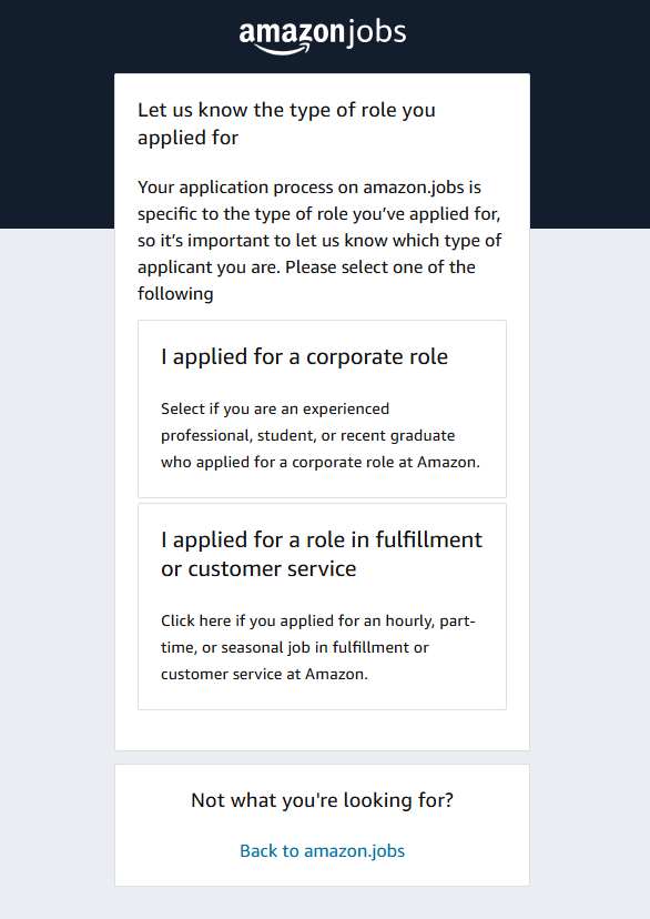 Amazon job application message