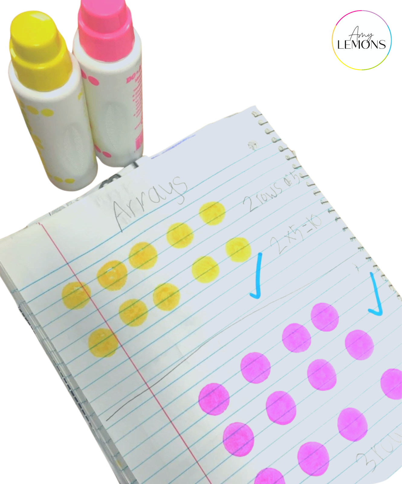 Interactive notebook with paint dot activities for practicing making arrays.