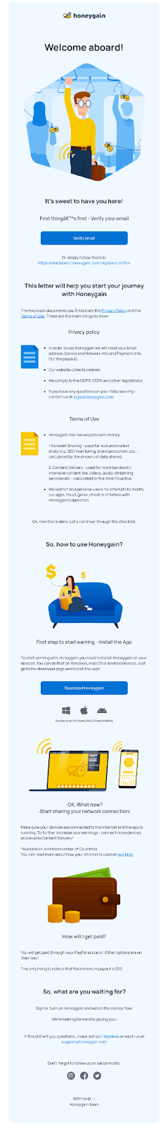 Honeygain double opt-in email example
