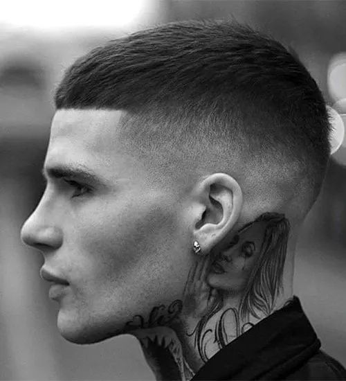 Side view of a man wearing the Buzz Cut with Textured Fringe 