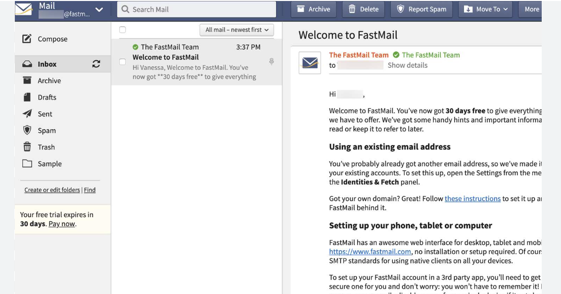 Fastmail interface