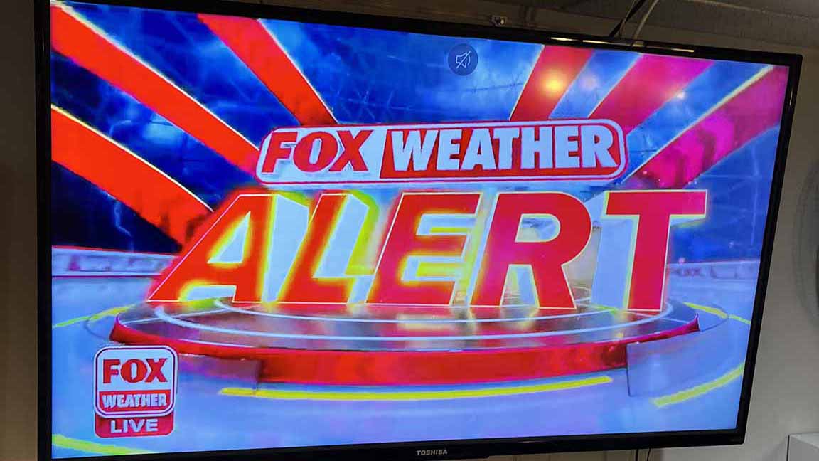 FOX WEATHER ALERT fullscreen graphic in red and blue