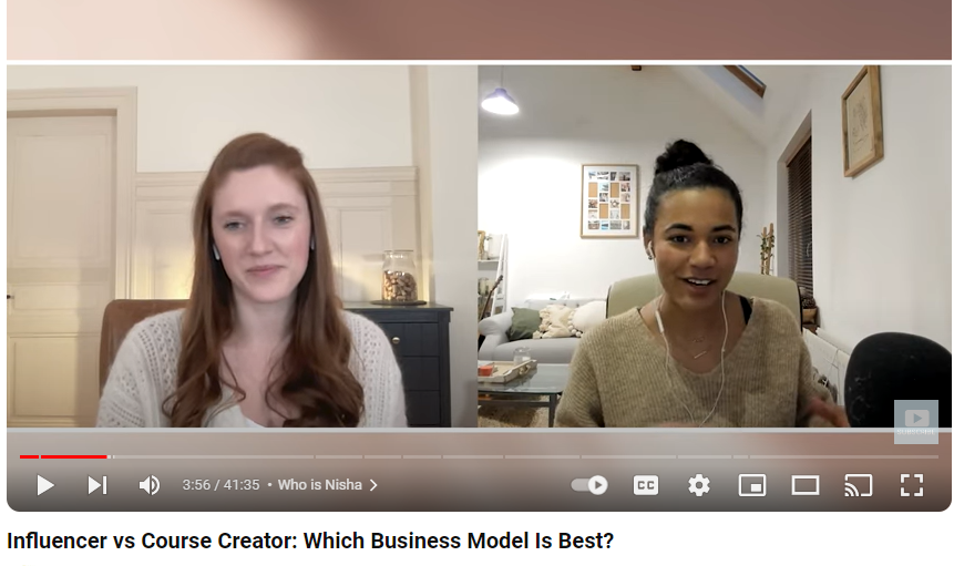 screenshot of youtube video from Paige Brunton on Influencer vs Course Creator