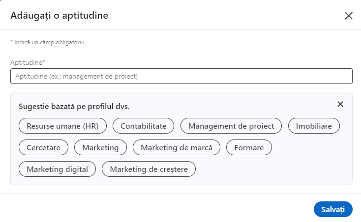 Adăugarea abilităților la profilul de LinkedIn