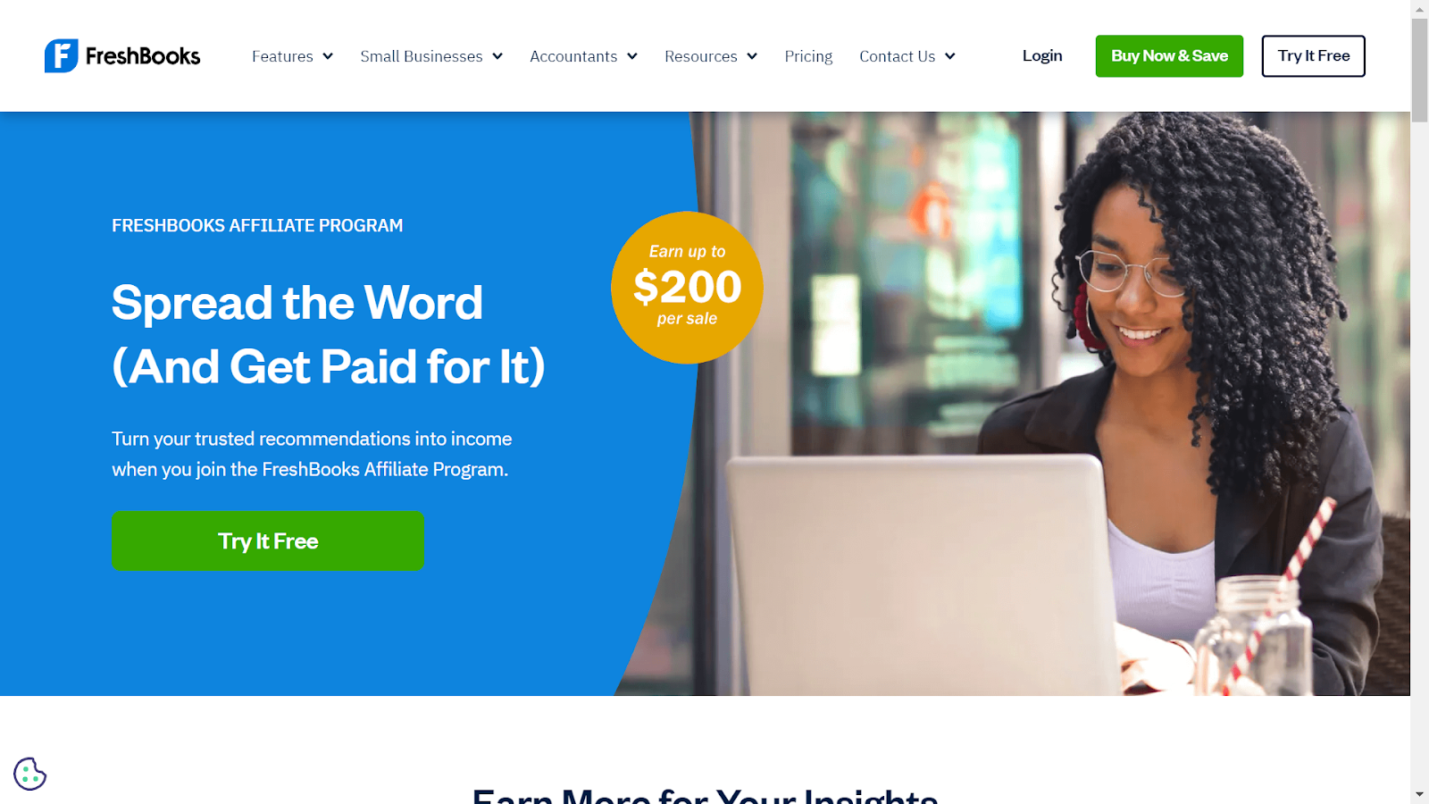 Screenshot from FreshBooks affiliate program landing page.