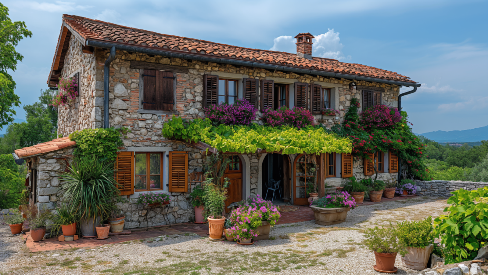 A charming farmhouse surrounded by vineyards in Istria.