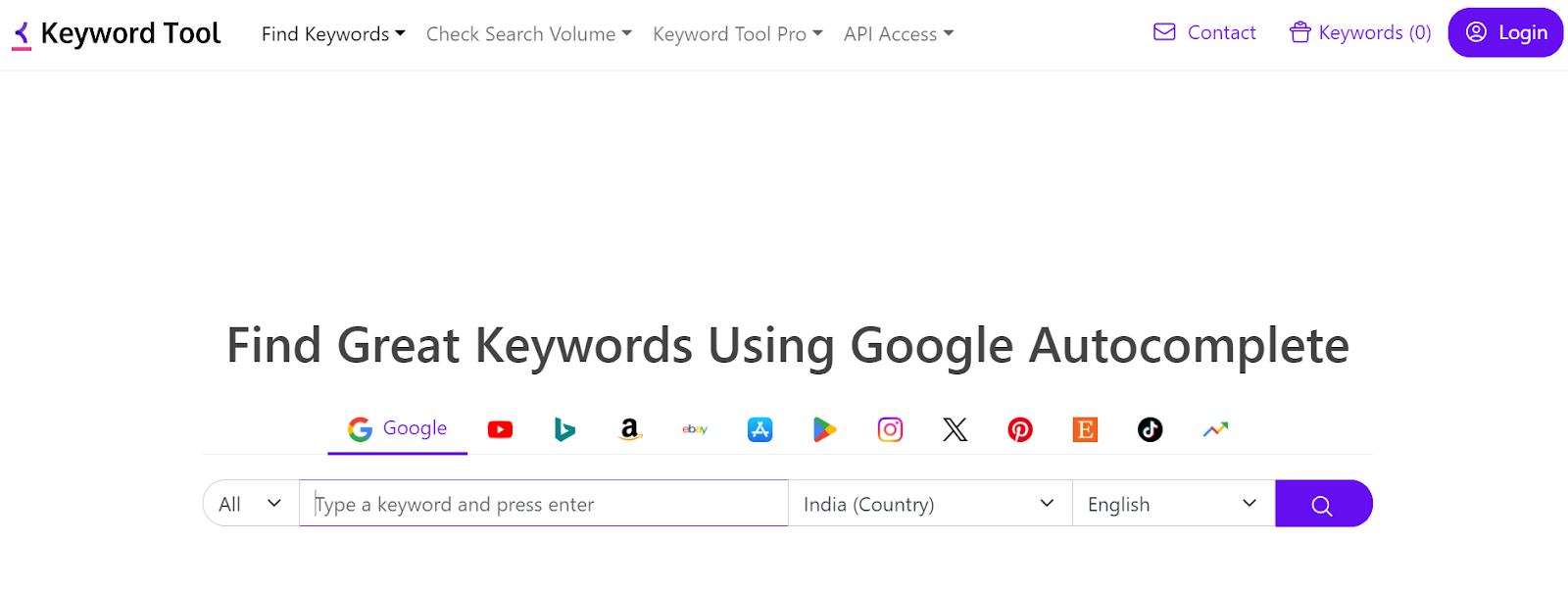 KeywordTool.io - Keywords research tool - Using Google Autocomplete