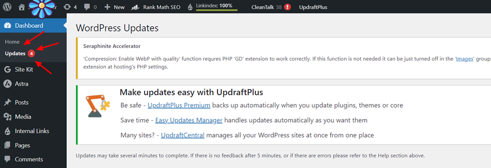 wordpress update screenshot