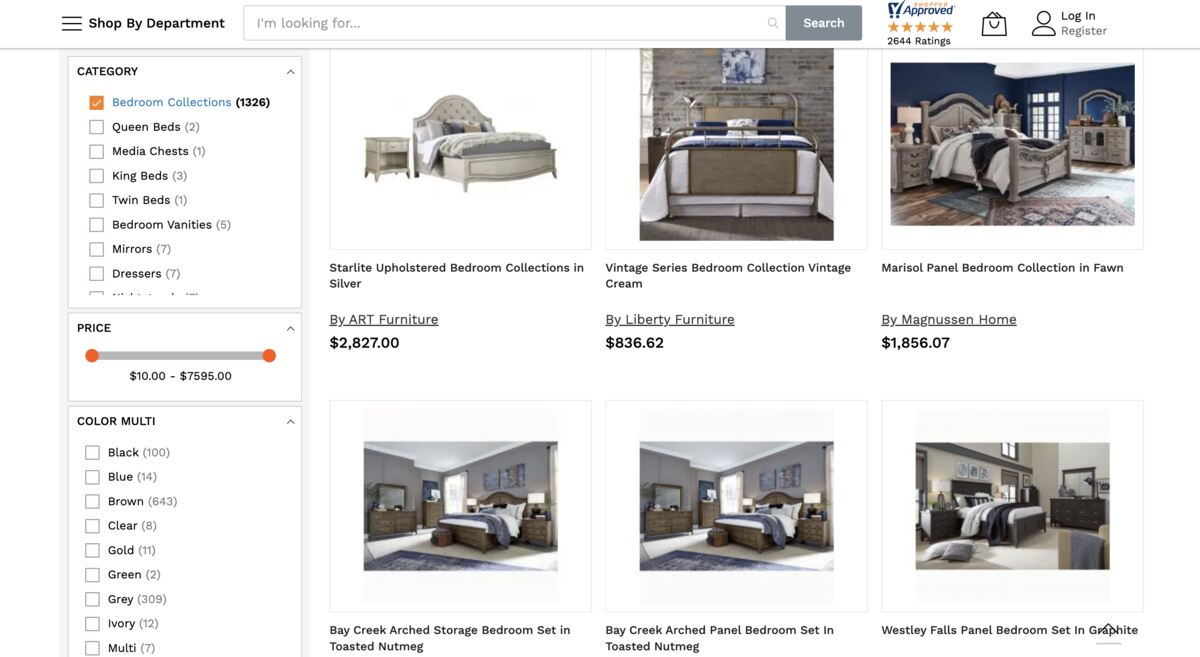 Local Furniture Outlet Category Page Screenshot