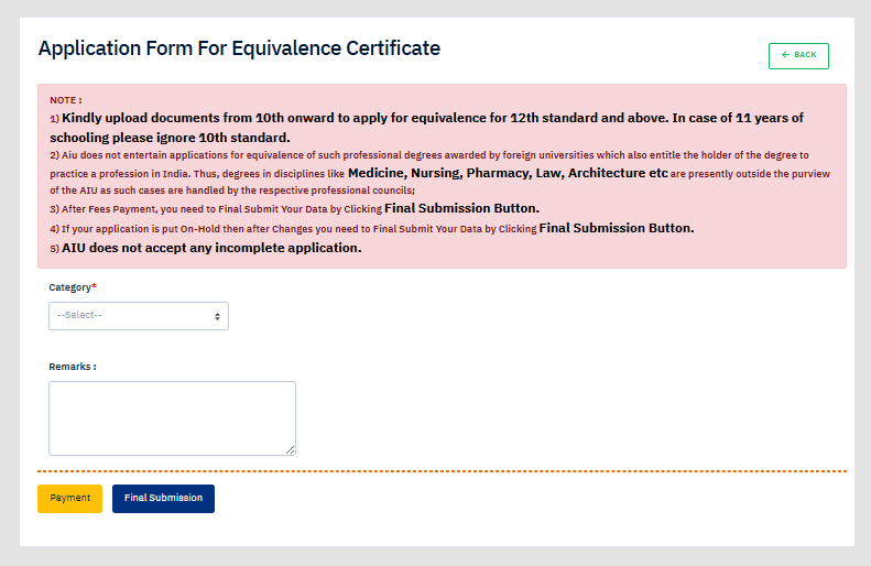 Application form for Equivalence Certificate 