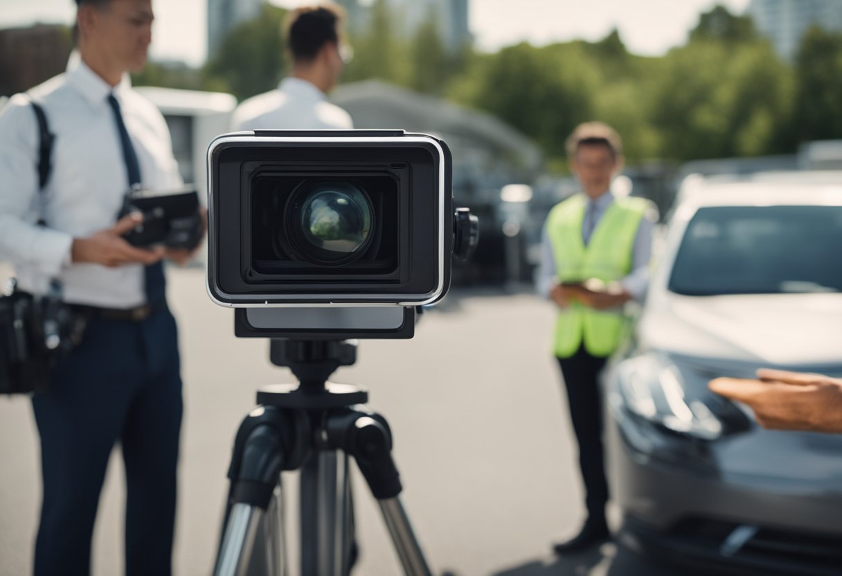 Insurance inspectors review parking lot cameras for evidence. They examine footage closely, noting any relevant details