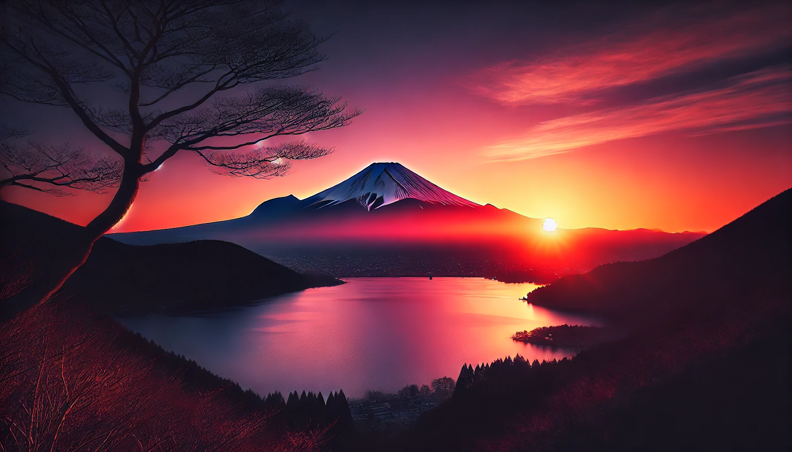 ChatGPTを使って、日本語で「夕暮れの富士山」と入力して作成した画像