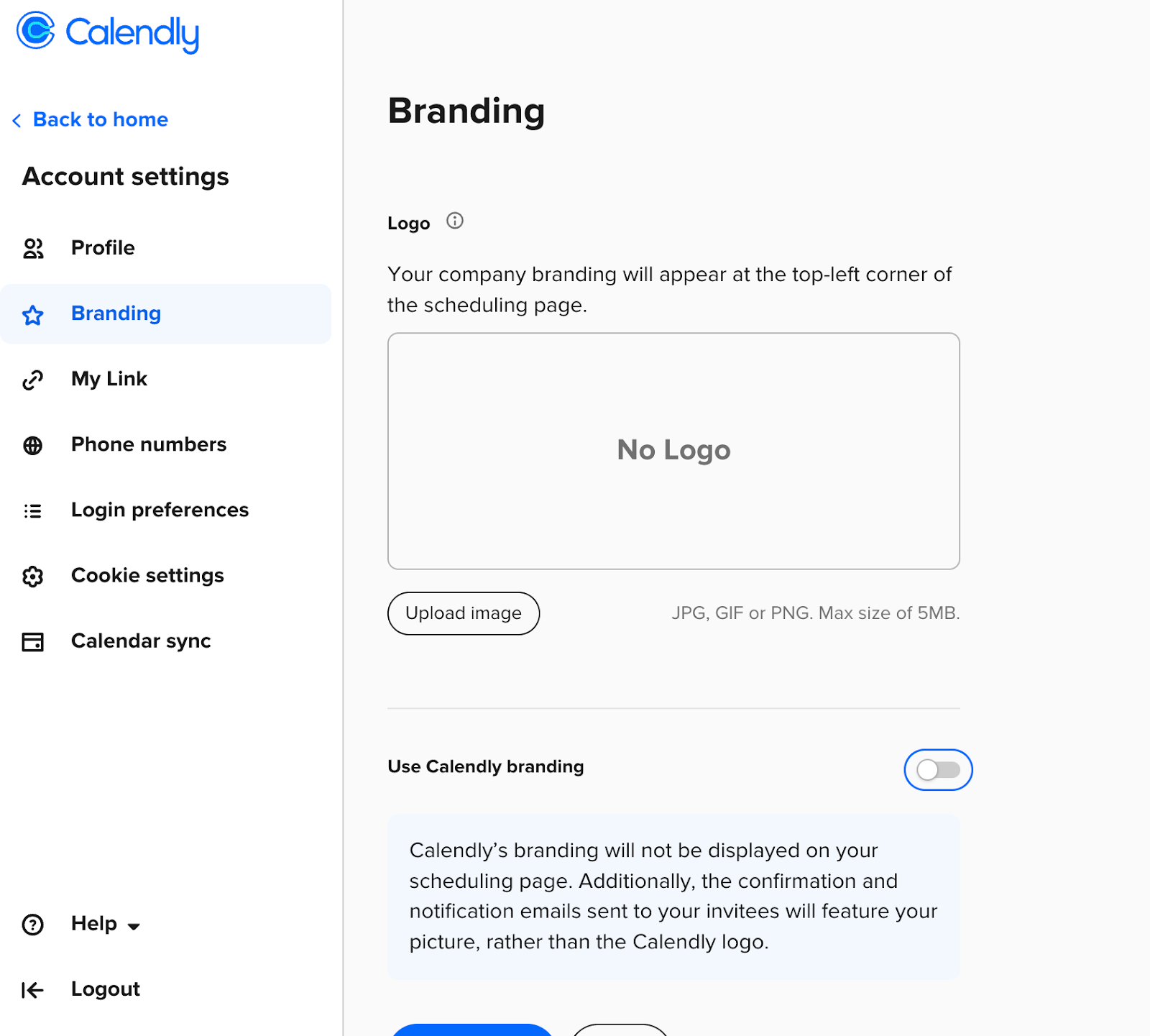 Calendly's customizable branding feature.