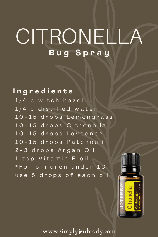 A bug spray recipe using all natural ingredients.