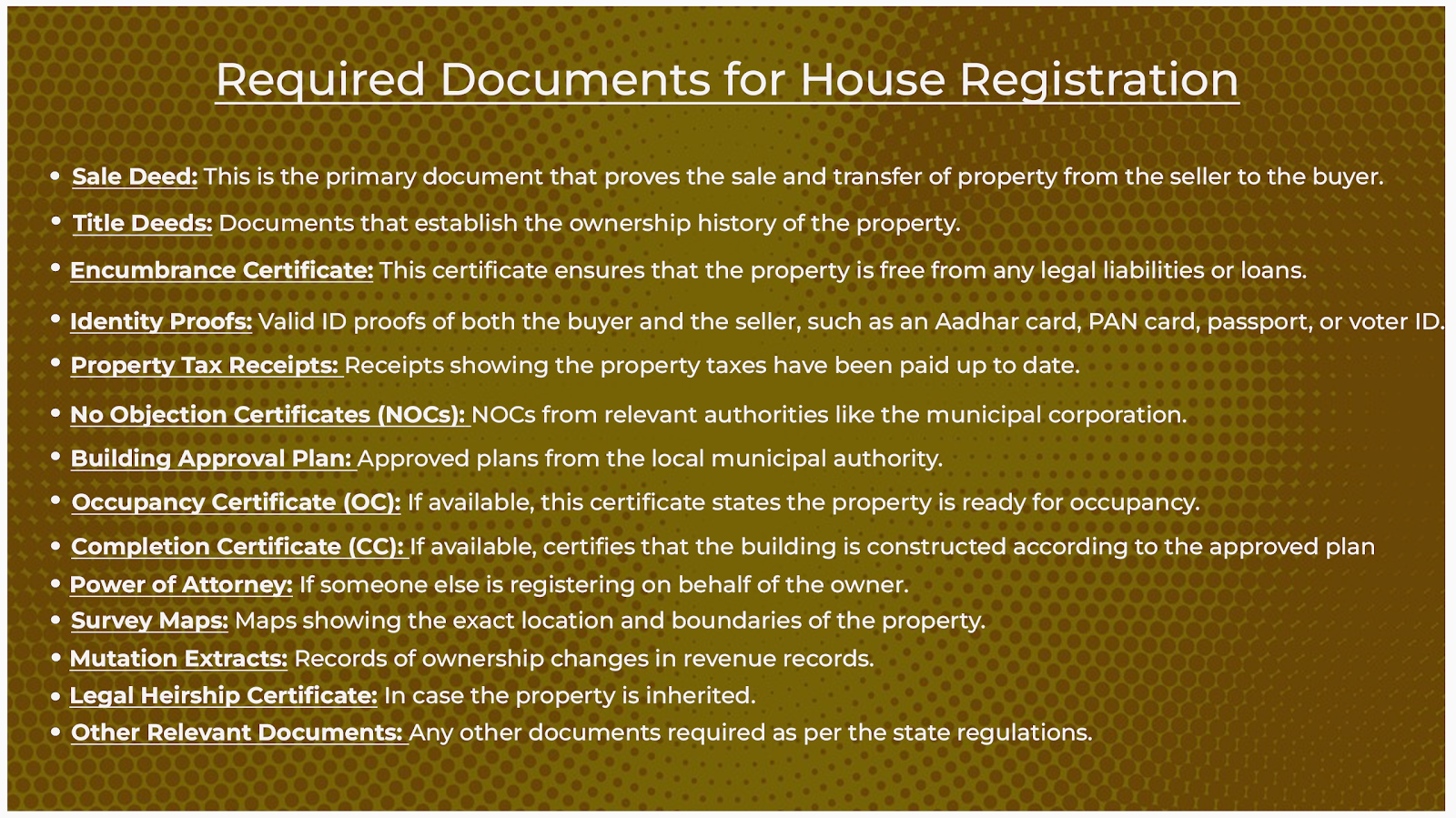 Required Documents for House registration