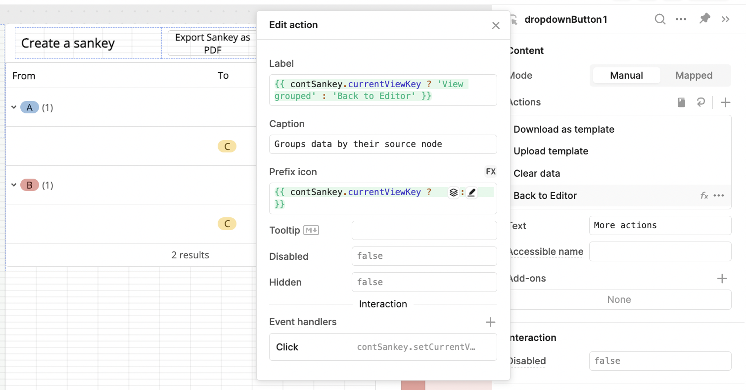 Action to change tabbed container view in Retool