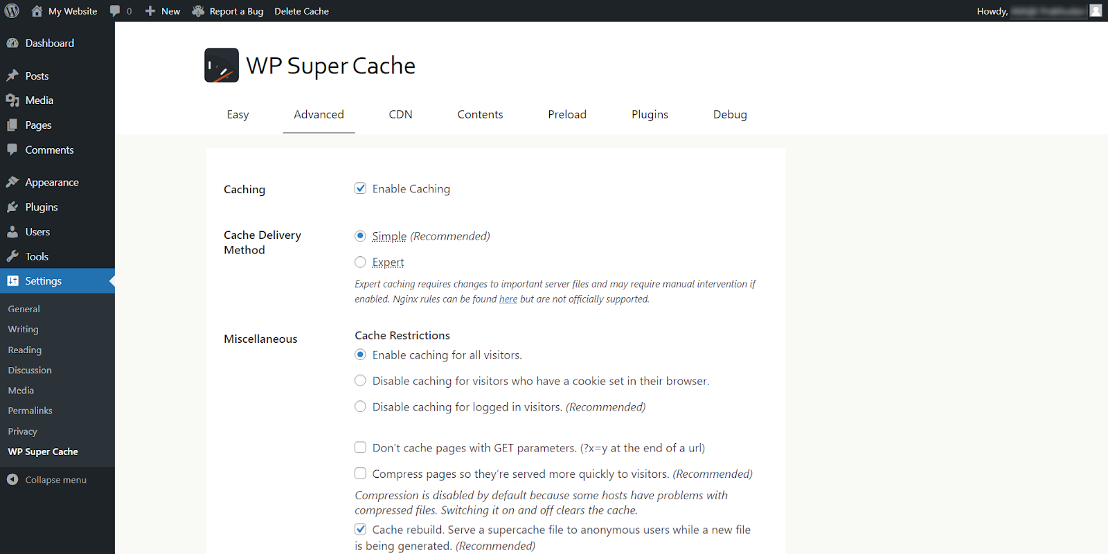 WordPress WP Super Cache