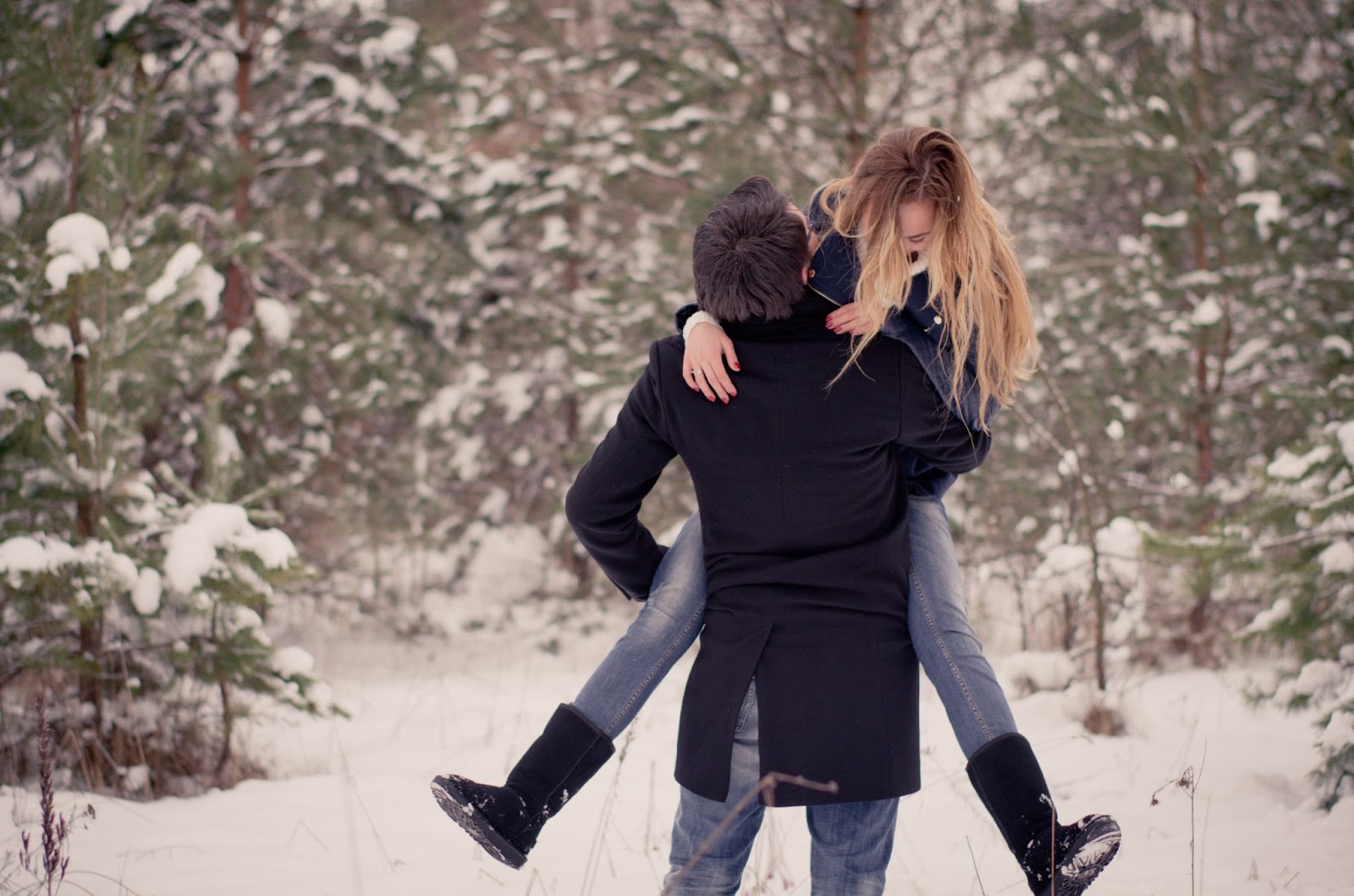 Stylish Couple DP for Instagram laughing in snow