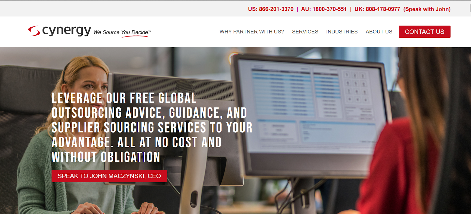 Website homepage of Cynergy BPO