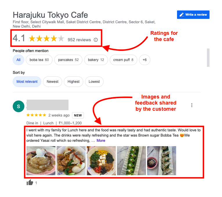 An example of a Google review