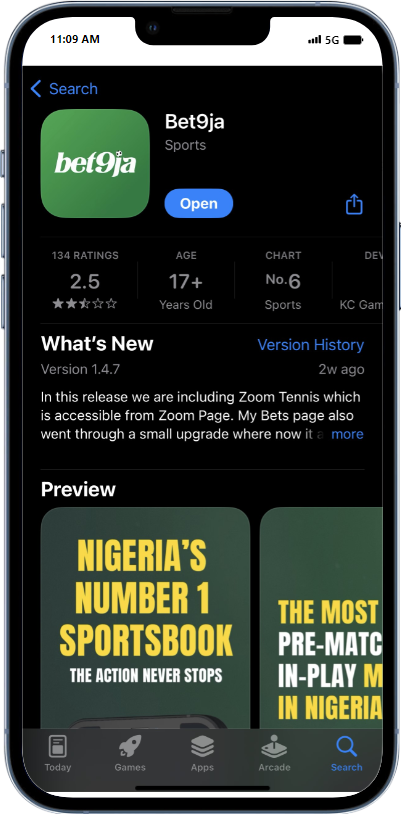 Bet9ja iOS page